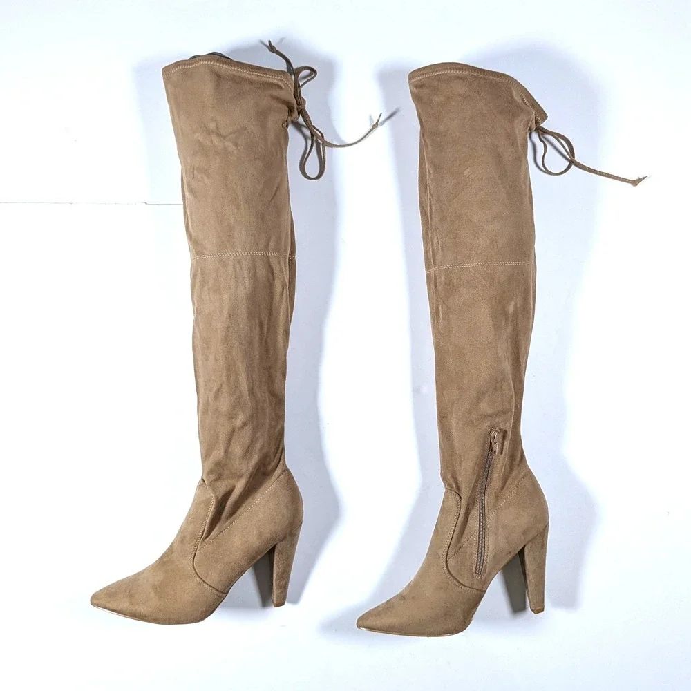 French Connection Jordan Over The Knee Boots Tan Vegan Suede Thigh High 7.5